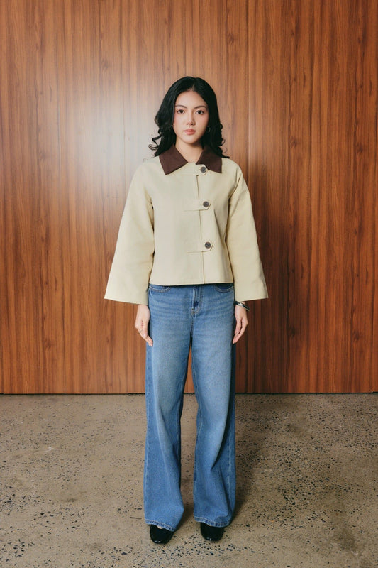 Áo Khoác Khaki Nữ Tay Loe Phối Cổ Nhung